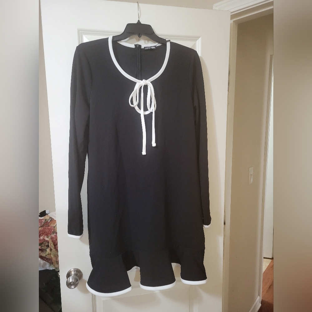 Fashion Nova Black Mini Dress with White Accents